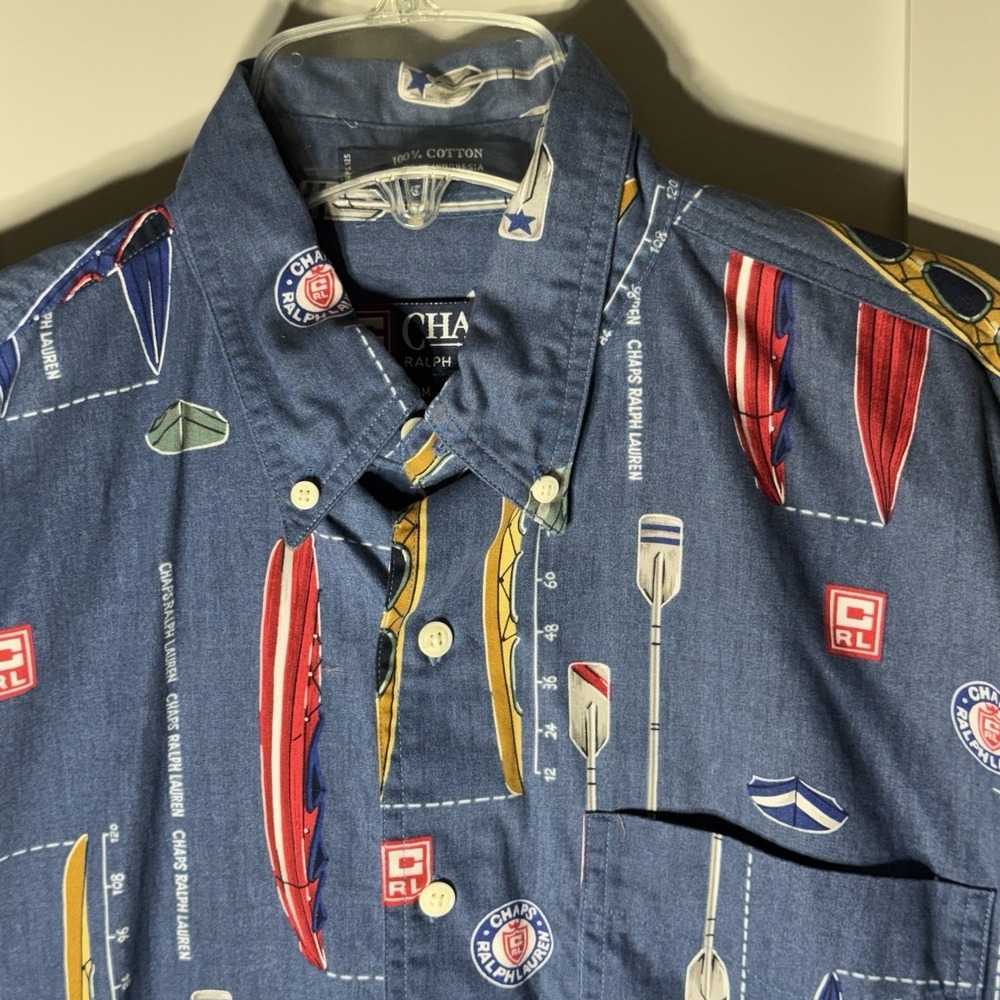 Vintage Men's Size Medium Chaps Ralph Lauren AOP Button Up Shirt Boat Kayak Lake - Picture 4 of 7
